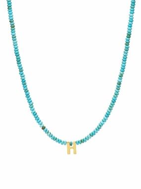 H - Initial Turquoise Beaded Necklace by Mayamar